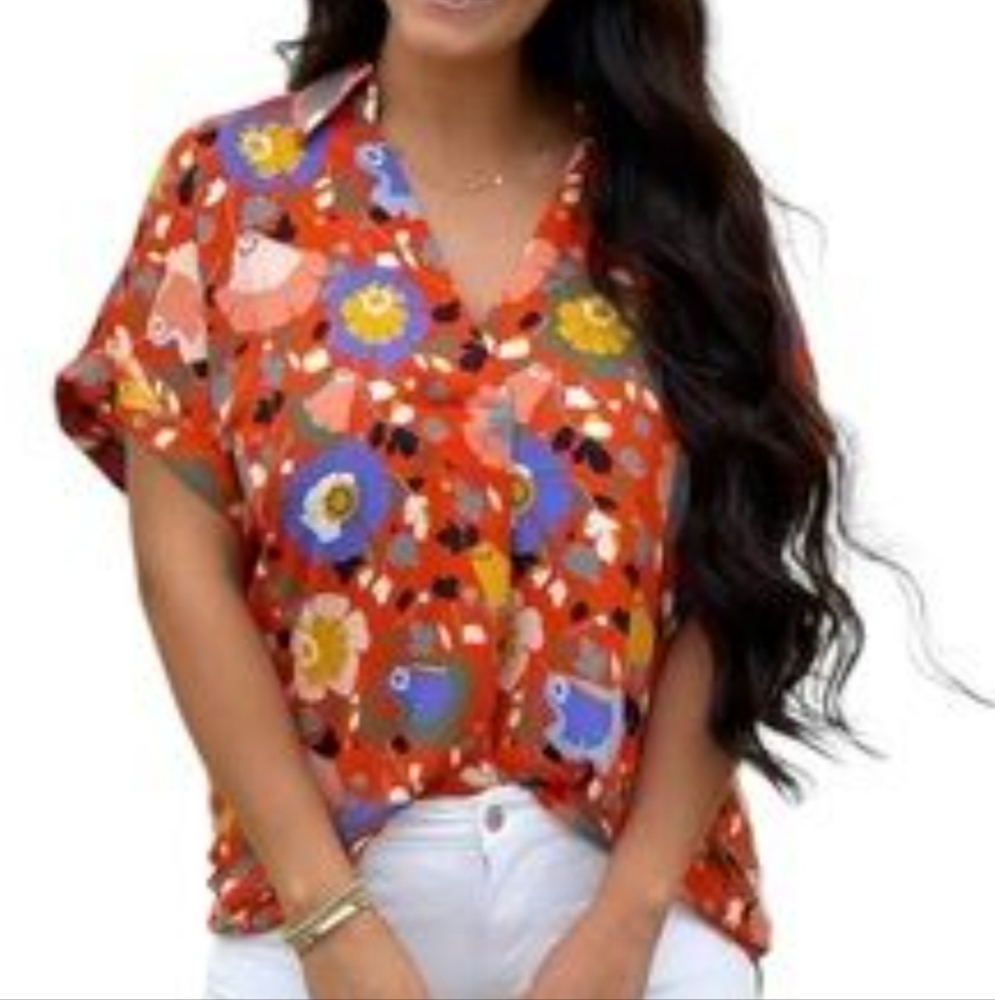 CAbi Replay Tunic Vneck Cuffed Sleeve Blouse